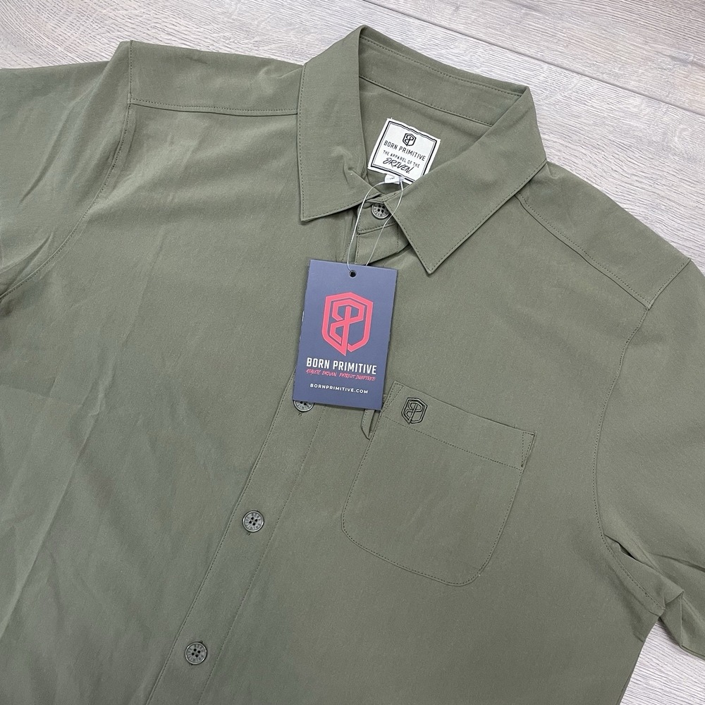 NWT Born Primitive Voyager Button Up 2.0 OD Green Men Sz M Button Up